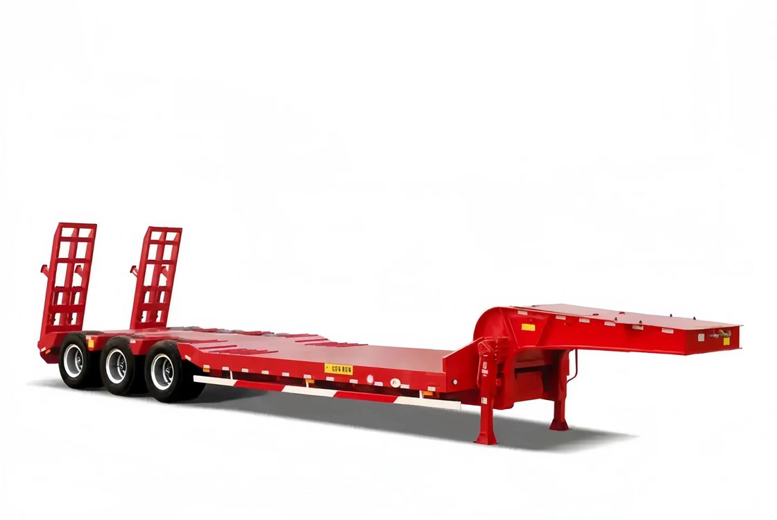 CIMC 3 Trục LowBed Semi Trailer Truck Trailer Thiết bị vận chuyển Hydraulic Lifting Low Boy Trailer FUWA Trục nặng Dut